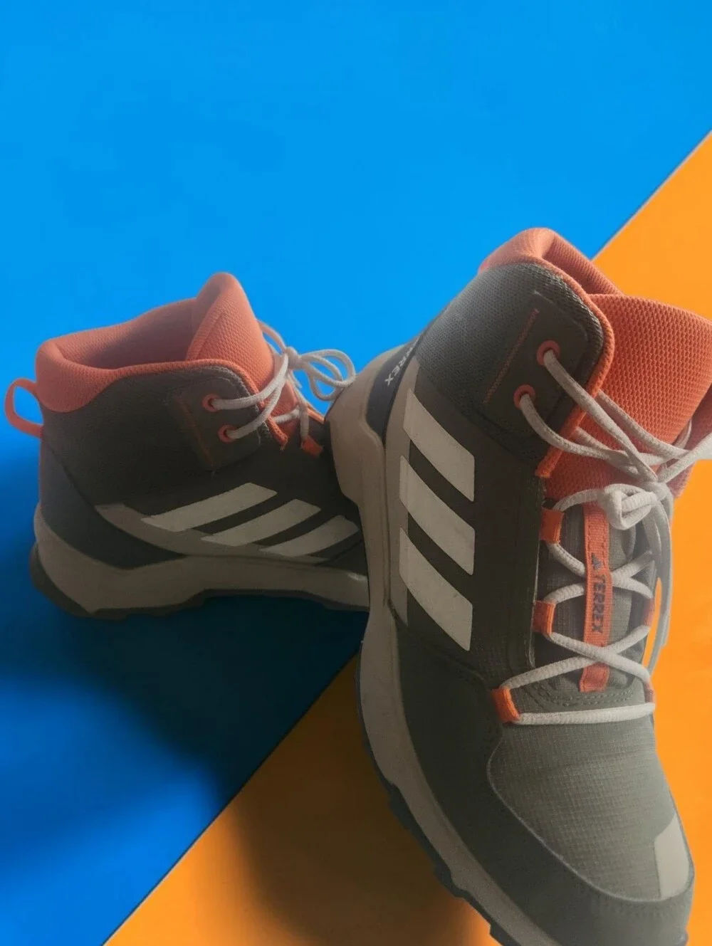 Adidas Kids' Gray & Orange Mid-Top Hiking Shoes- Size 5.5 US